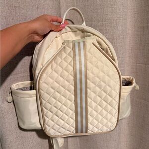Quilted Cream Women's Backpack with Striped Detail